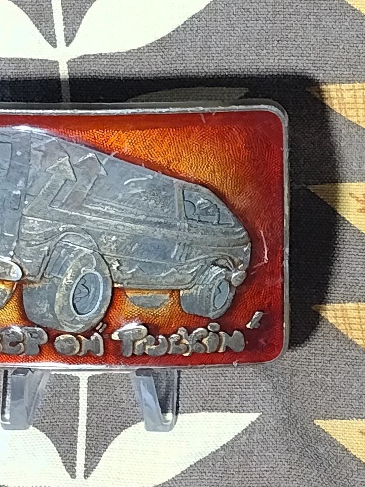 Muy Raro RJ Keep On Truckin Latón y Esmalte Años 70 Hebilla de Cinturón 80g Vanlife Culture  Foto 2 de 4