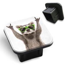 Funny Raccoon Tow Hitch Cover Green Sunglasses Trailer Plug Cap For Trucks