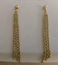 Vintage 14K Yellow Gold Triple Rope Chain Dangle Earrings 2" 1.5g NOS 585 Hearts
