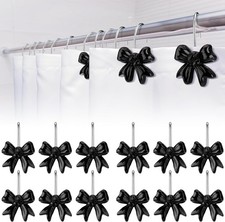 12 Pcs Black Bow Knot Shower Curtain Hooks Christmas Rustproof Metal Decorative