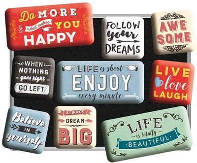 Nostalgic-Art - 9tlg. Pinnwand Kühlschrank-Magnet-Set Stark - Enjoy Life