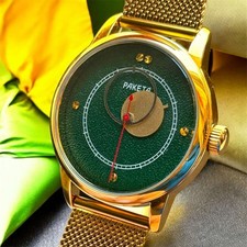 Orologio uomo Raketa Copernicus verde vintage meccanico sovietico anni 90 quadrante sole raro