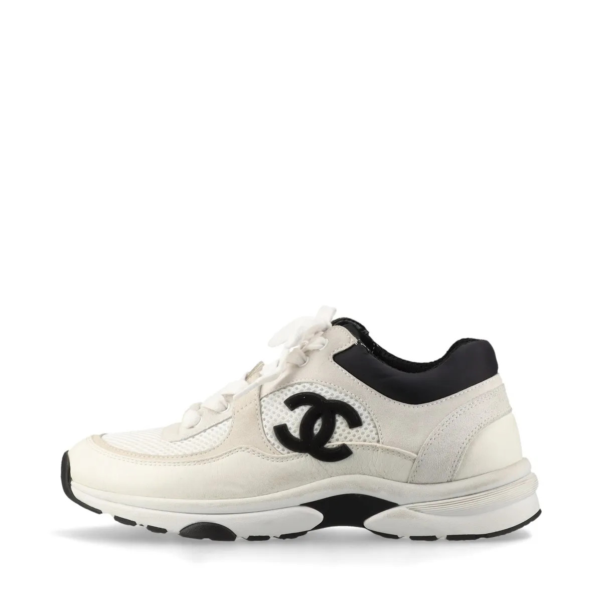 Chanel Coco Mark Leather x fabric Sneakers 37 Ladies' White x black G38299 Mesh