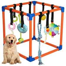 Flickzy Puppy Play Gym with 9 Hanging Toys for Small Dogs, PVC 9 Toys, Orange