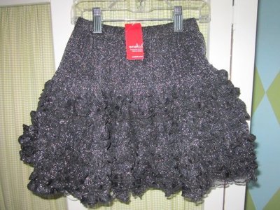 NWT ONE KID girls silver black sparkly shimmer twirling ruffle skirt 5 $62