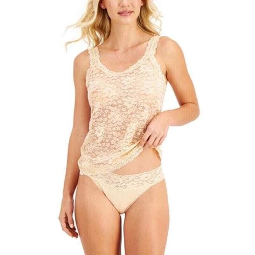 Nuovo con etichetta! Canotta INC International Concepts donna taglia L pizzo elasticizzato latte mandorla