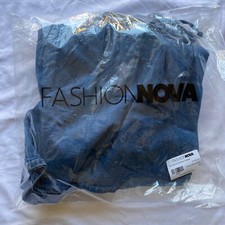 Fashion Nova XS Wash Stretch Denim Bell Bottom Overalls.