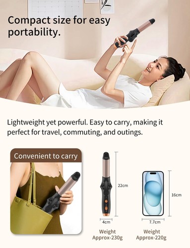 Crimper Hair Tool Wireless 2 in 1 Hair Straightener and Curling Wand with 3 T... - Picture 8 of 8
