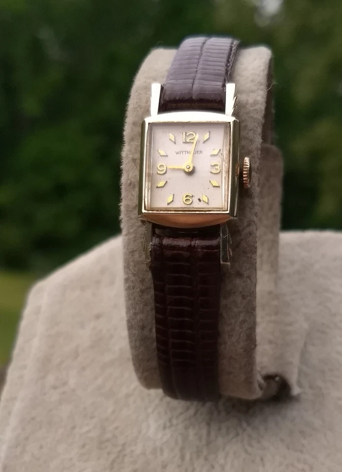 Reloj Wittnauer Vintage Oro 10K Relleno Art Deco Rectangular Cuerda Manual Damas Foto 3 de 4
