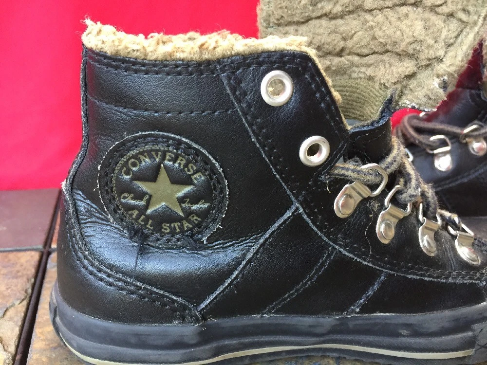 CONVERSE CHUCK TAYLOR Leather Combat Hi Tops Boots Fur Boys Shoes Sz 1 eBay