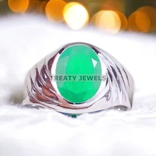 Emerald Oval Cut Gemstone With 925 Sterling Silver Ring For Men's #A293 *