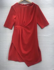 find. Womens Dress Size Medium Faux Wrap Rouche Red 1/4 Sleeves Career Business