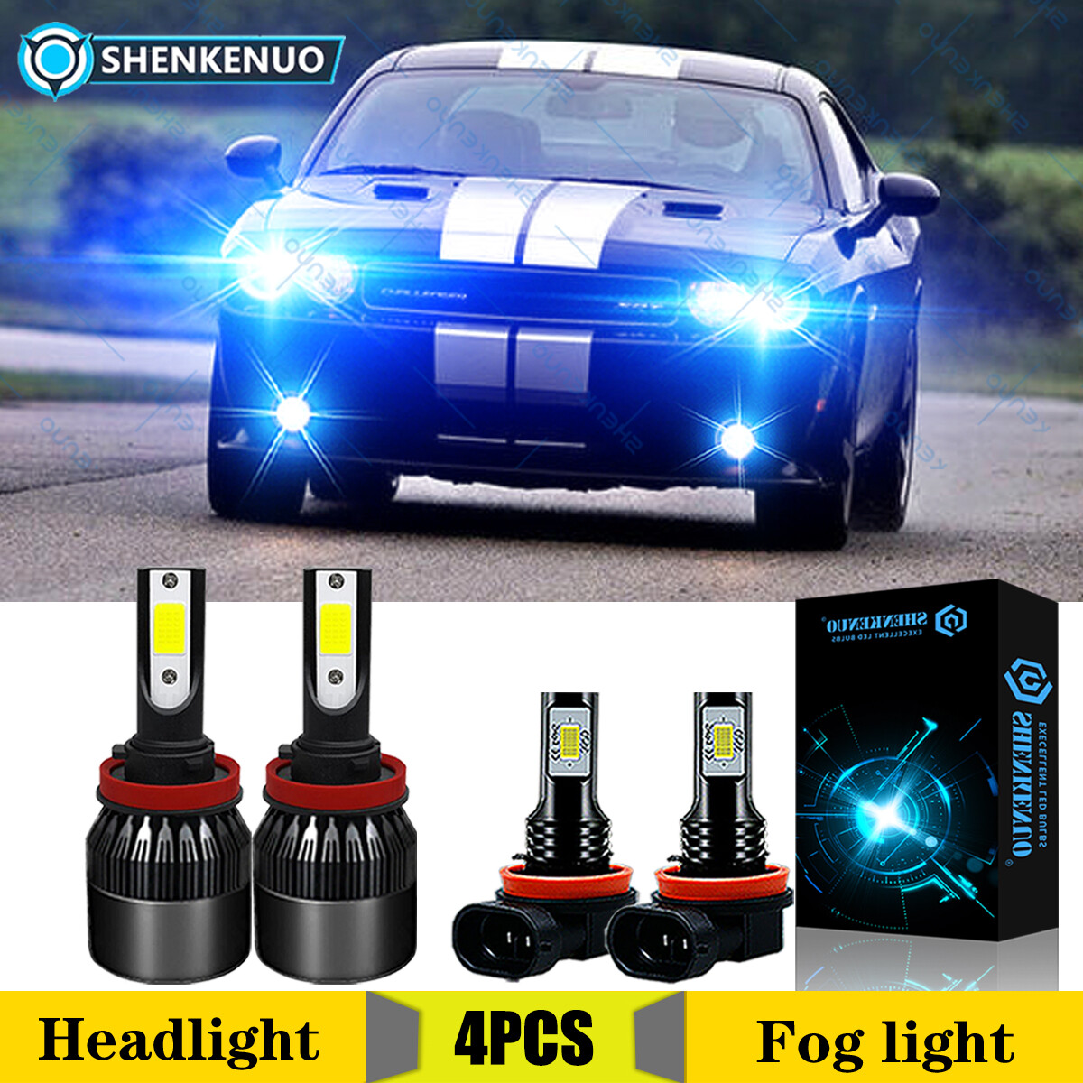 For Dodge Challenger 2015-2020 8000K Blue LED Headlights + Fog