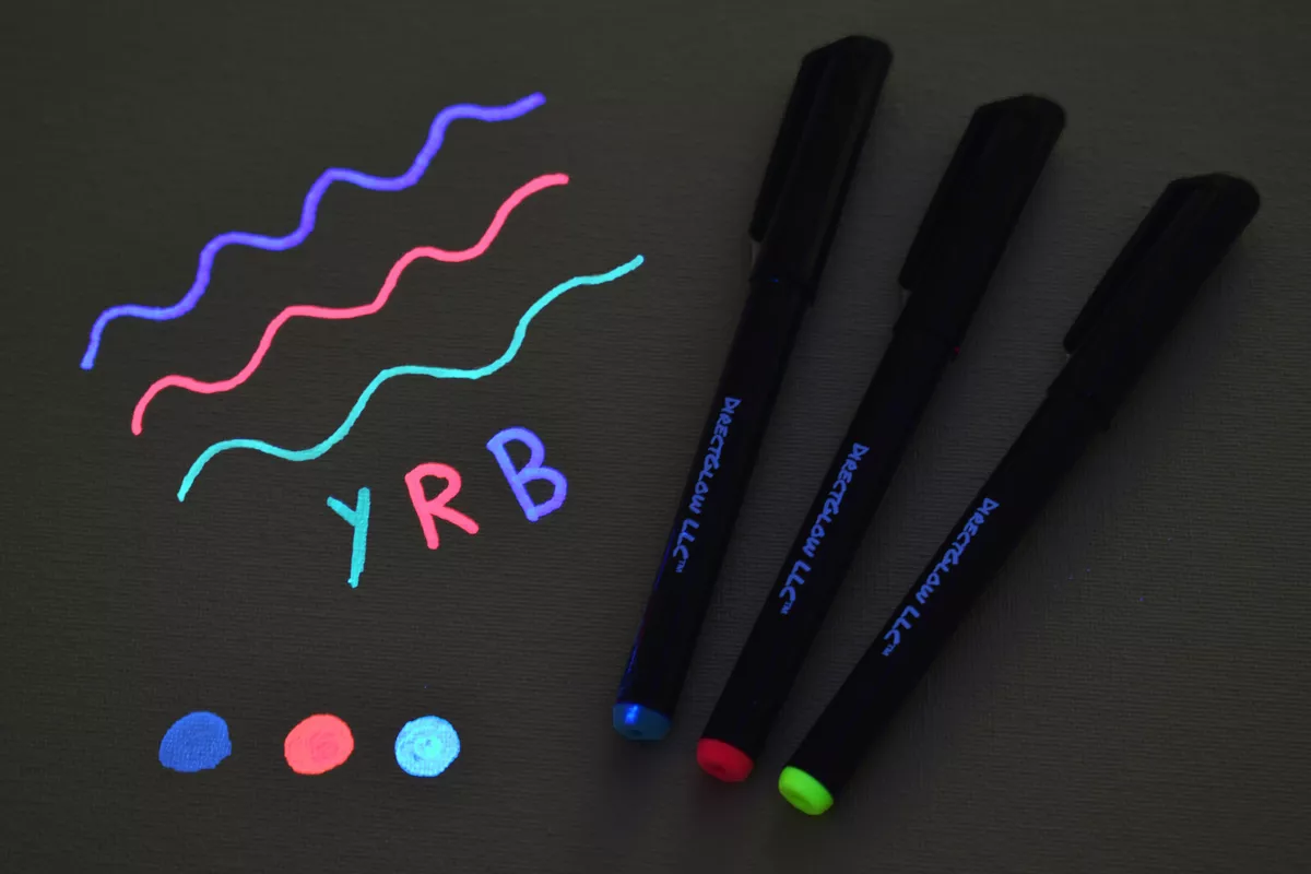 DirectGlow Invisible UV Glow Blacklight Reactive Ink Marker Pen Blue Red  Yellow