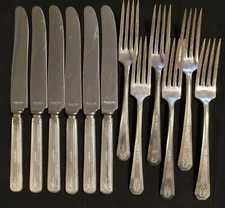 Wm Rogers Mfg 1931 Antoinette Silverplate Dinner Forks & Blunt Solid Knives