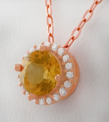 LAB CREATED YELLOW TOPAZ WHITE SAPPHIRES NECKLACE Silver