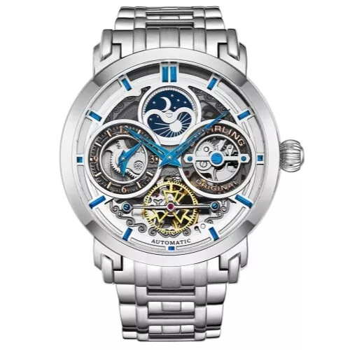 Stuhrling 371B 01 Luciano Automatic Skeleton Dual Time AM PM