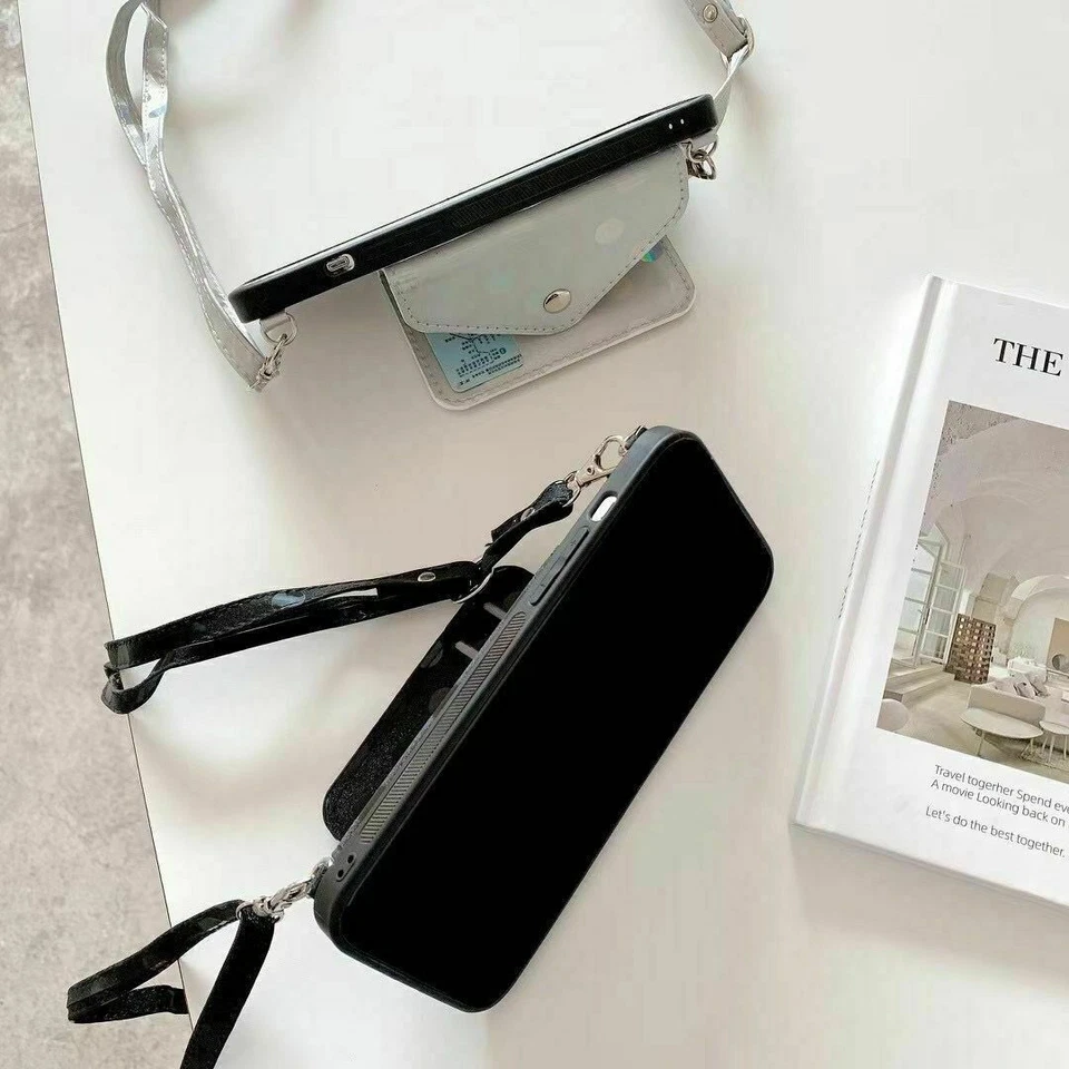 For iPhone 13 Pro Max 12 11 XR XS 7 8+ Handbag Wallet Case Crossbody Strap Cover - Image 4 of 4