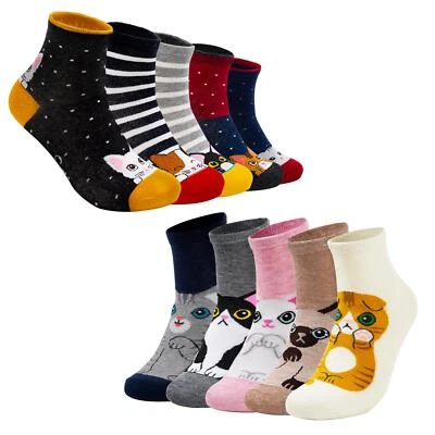 ASAB Ladies Funny Cat Socks Funky Designs 5 Pairs Ankle Socks Warm Cotton for Adults