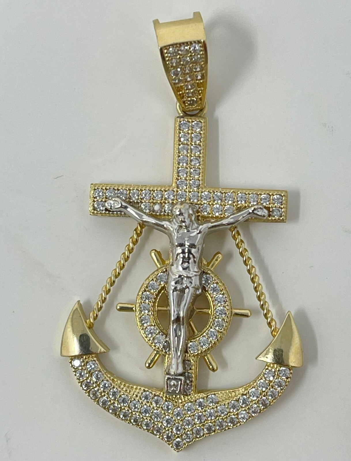 14k Gold Twotone Mariner's Anchor Cross With Christ … Gem