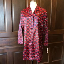 NWT Kathryn Satin Sleepshirt Size L Vintage NOS Red/Black Check Dog Lover