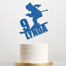 Skier Cake Topper Personalised Skiing Glitter Birthday Decor Any Name Age