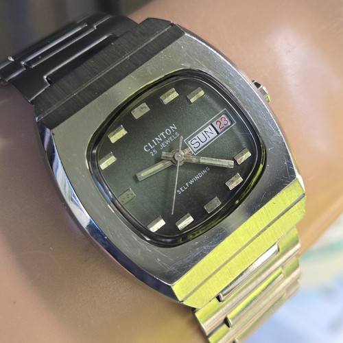 Vintage CLINTON men's automatic watch Ronda 1239 25Jewels Green dial swiss 1970s - Picture 11 of 22