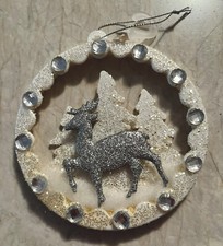 White Glitter Round Sparkly Deer Reindeer Christmas Holiday Ornament Decor