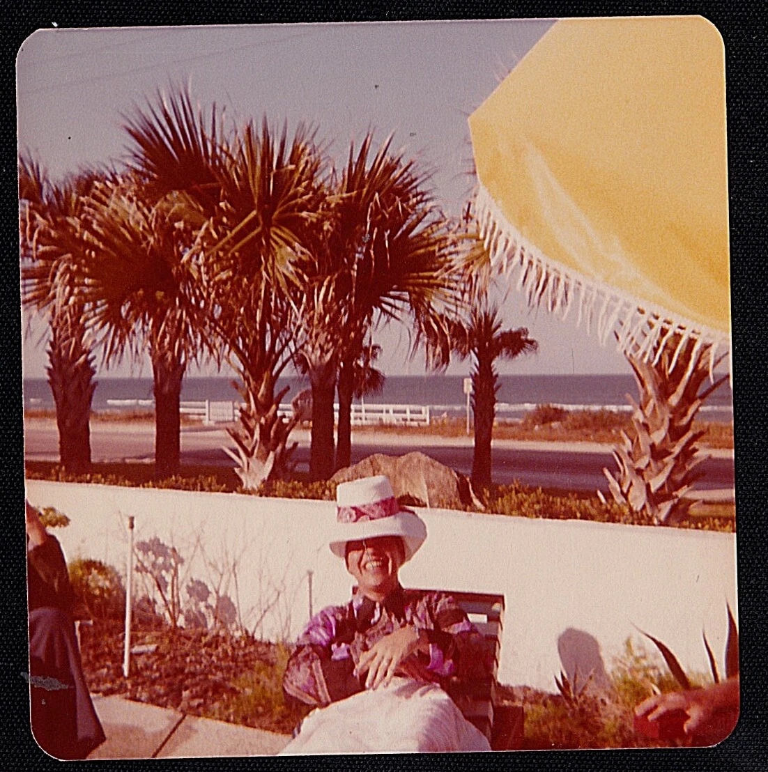 Vintage Photograph Woman Wearing Crazy Hat by Palm Trees on the