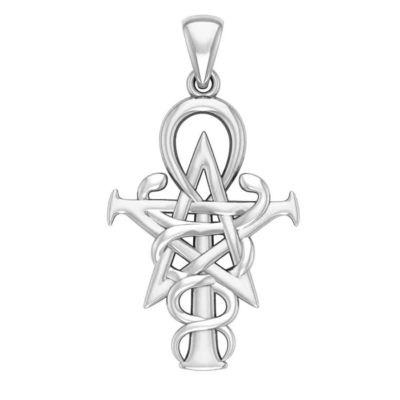 Wizardry Symbol Caduceus Ankh Wiccan Sterling Silver Pendant 