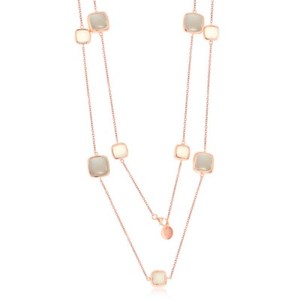 Authentic Alternating White & Light Grey Moonstone Square Neck Rose Gold Plated