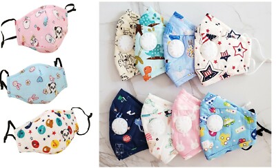 Kids Face Mask Reusable Cotton Children With Breathing Valve and 2Filter Fashion