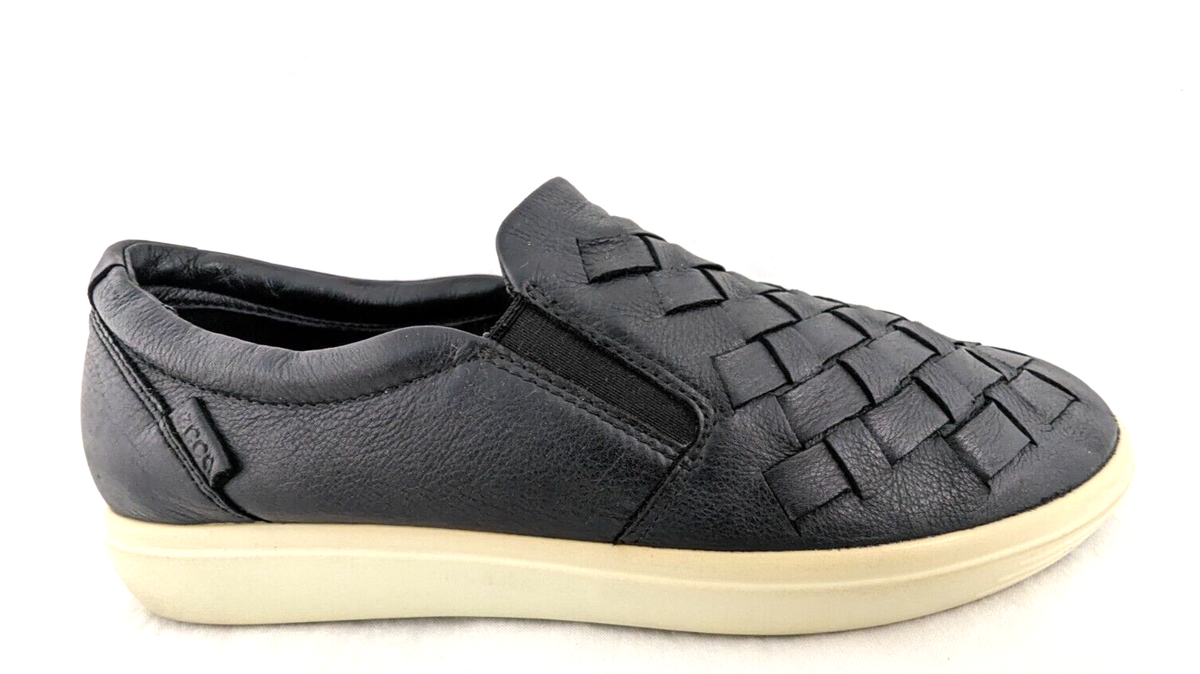 New ECCO Black Woven Leather Slip-On Casual Loafers Women main image 4