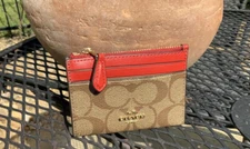 COACH Signature Mini Skinny Id Case Crossgrain Leather 88208 IM/Electric Red $88