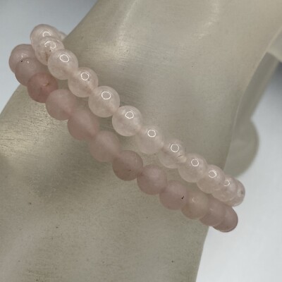 Rose Quartz Bracelet Lot of 2 Pink Round Stone Beads Stretch Chakra 6-6.25''