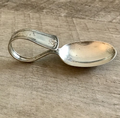 Cucchiaio bambino argento sterling manico curvo neonato 3,5 pollici - Foto 2 di 7