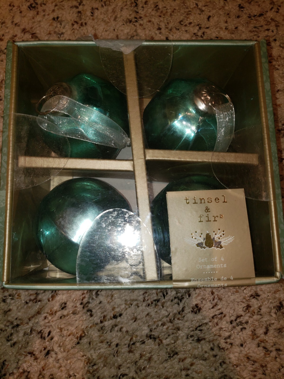 Tinsel and Fir Green Kugel Style Glass Heavyweight Christmas Ornaments