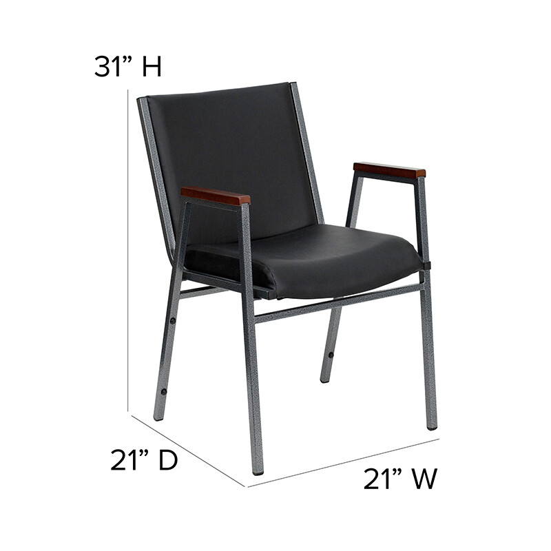 Multipurpose Black Vinyl Stack Office Side Chair with Arms, Waiting Room Chair