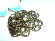 White Rhinestone Goldtone Floral 2" Hair Bun Ponytail Clip NWT