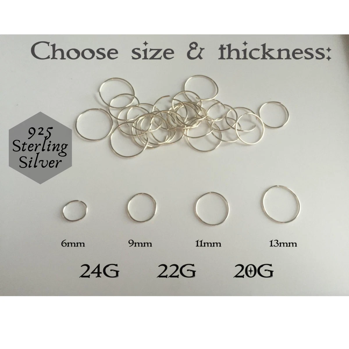 Silver Nose Ring 20G 22G 24G 6mm 9mm 11mm 13mm Nose Hoop- fast