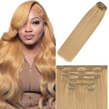 Clip in Hair Extensions Real Human Hair 27 Blonde, 20 Inch 120G/7Pcs,Full Shine