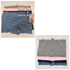 4 Pack REEBOK Women's S L Performance Seamless Boy Shorts Gray Pink Navy Blue