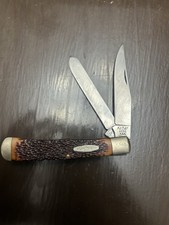 Kabar Vintage 2 Blade Steel 1030 Pocket Knife USA Made 4 In. Jigged Handle Brown