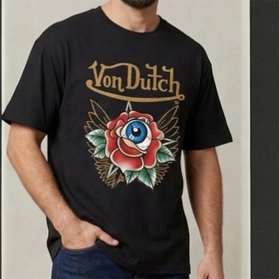Von Dutch T Shirt mens XL Eye Ball Flower Plant Band Graphic Double Sided NEW