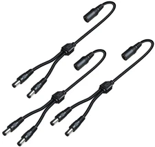DC Power Splitter Cable, 3 Pack, 1 Female to 2 Male, 5.5x2.1mm Y Cord, CCTV