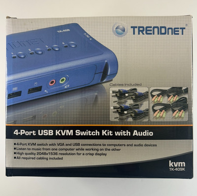 New TRENDnet TK-409K 4-Port USB KVM Switch Kit w/ Audio VGA + Cables Included