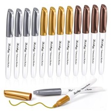 12 Pcs Metallic Permanent Markers Bulk Gold Silver Metallic Gold Silver Copper