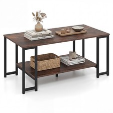 2-Tier Coffee Table, Modern Accent Table with Open Storage Shelf, Center Table
