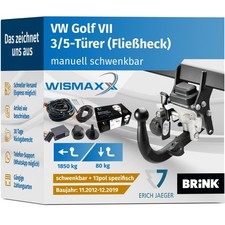 ANHÄNGERKUPPLUNG für VW Golf VII 12-19 schwenkbar BRINK +13polig E-Satz Erich J