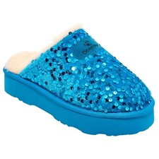 Bearpaw Womens PORTIA Sequin  Suede Mule Slipper MERMAID BLUE Size 9 NEW BOX
